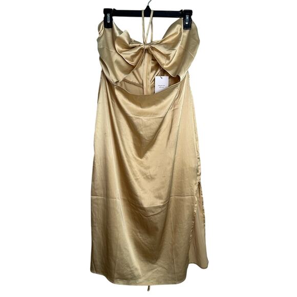 NWT We Wore What Gold Halter Dress Women's Large - Picture 2 of 8